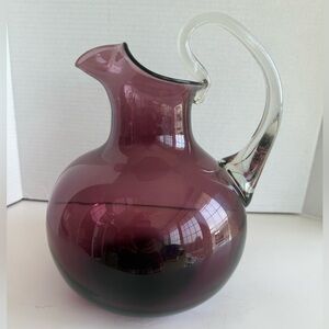 Vintage Blenko #544 Amethyst Art Glass Pitcher With Clear Glass Applied Handle